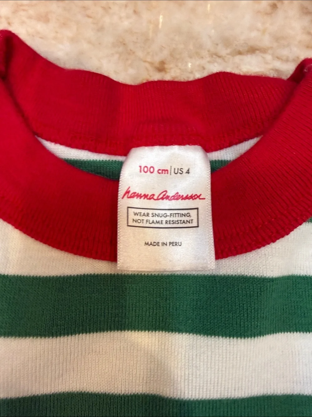 Hanna Andersson Green & White Striped Pajama Set with Red Trim